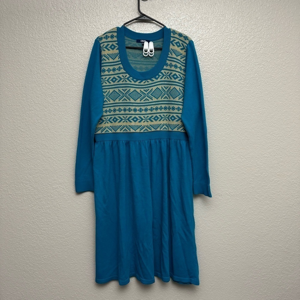 ASOS Women’s Blue &‎ Cream Nordic Winter Snowflake Dress Plus Size 22